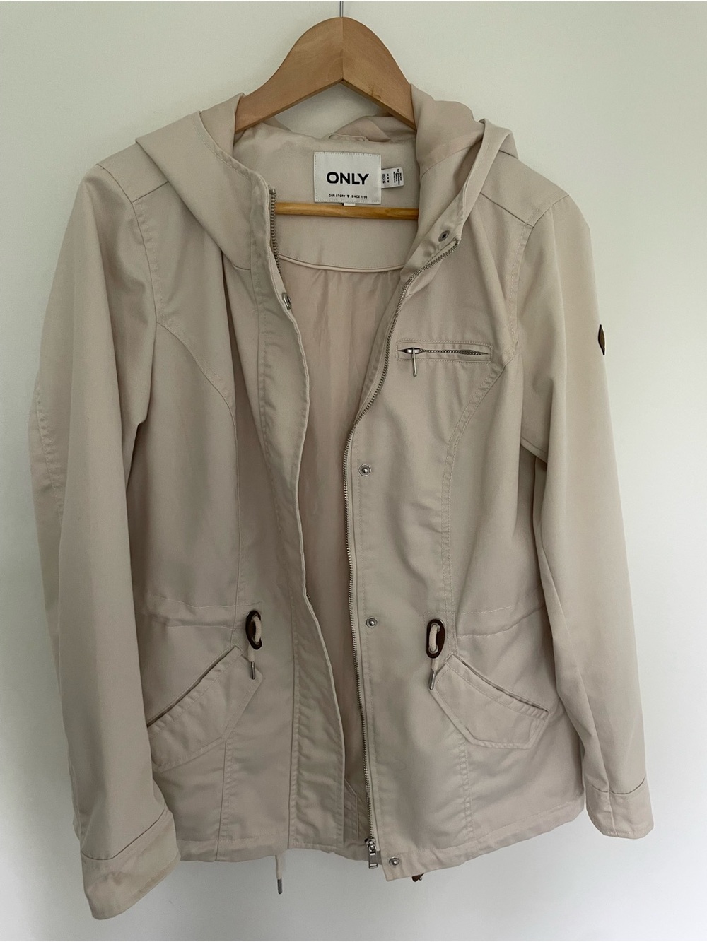 ONLY Women's Beige Cream Hooded Utility Jacket